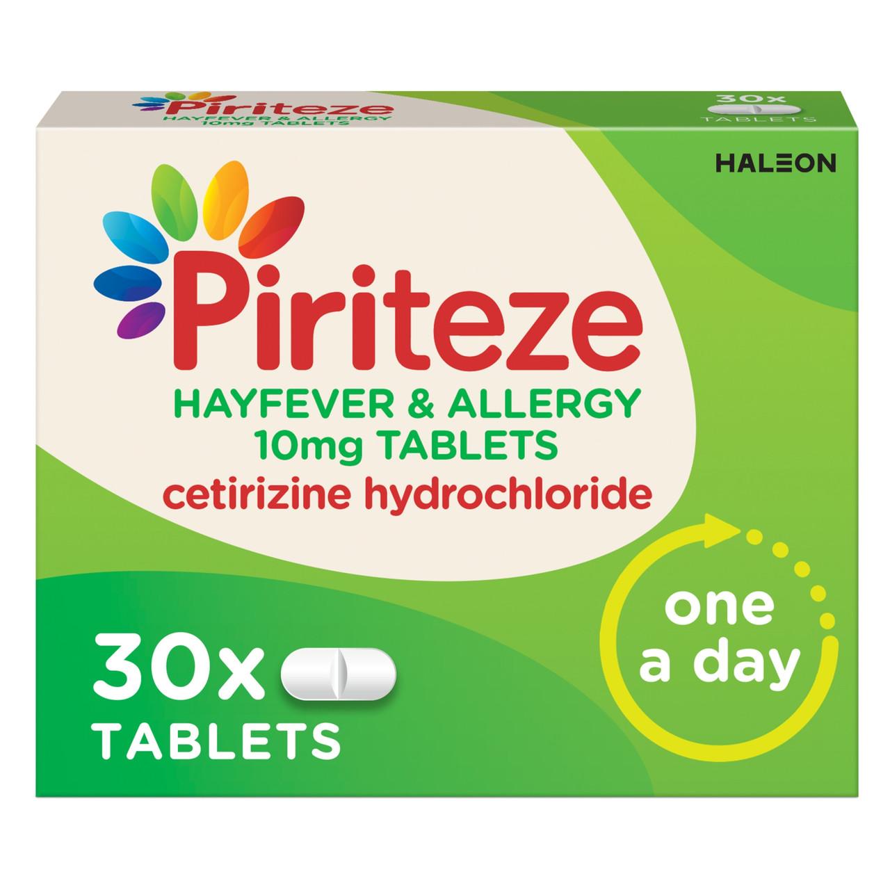 Piriteze Antihistamine Allergy Relief 30 Tablets Image https://cdn11.bigcommerce.com/s-g585yu857h/images/stencil/1280w/products/2959/23802/5054563060372_T1__85419.1763393436.jpg1