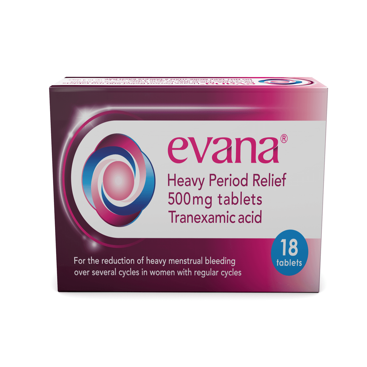 Evana for Heavy Period Relief 500mg 18 Tablets Image 1