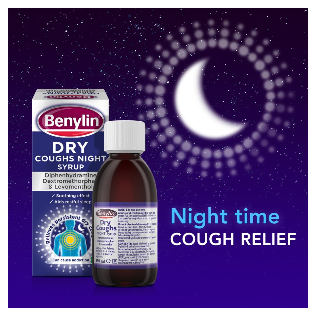 Benylin Dry Coughs Night Syrup 150ml Image https://cdn11.bigcommerce.com/s-g585yu857h/images/stencil/1280w/products/2985/33412/03574661272610_T65___74553.1783003490.jpg1