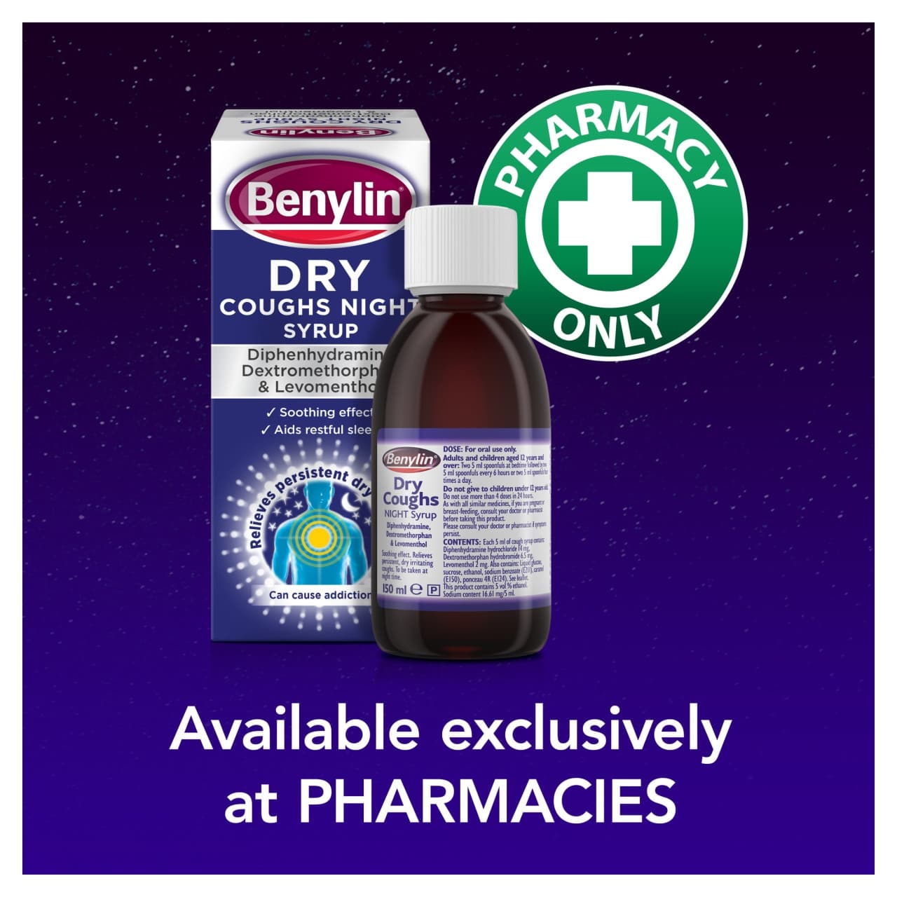Benylin Dry Coughs Night Syrup 150ml Image https://cdn11.bigcommerce.com/s-g585yu857h/images/stencil/1280w/products/2985/33416/03574661272610_T67___84128.1783003490.jpg1