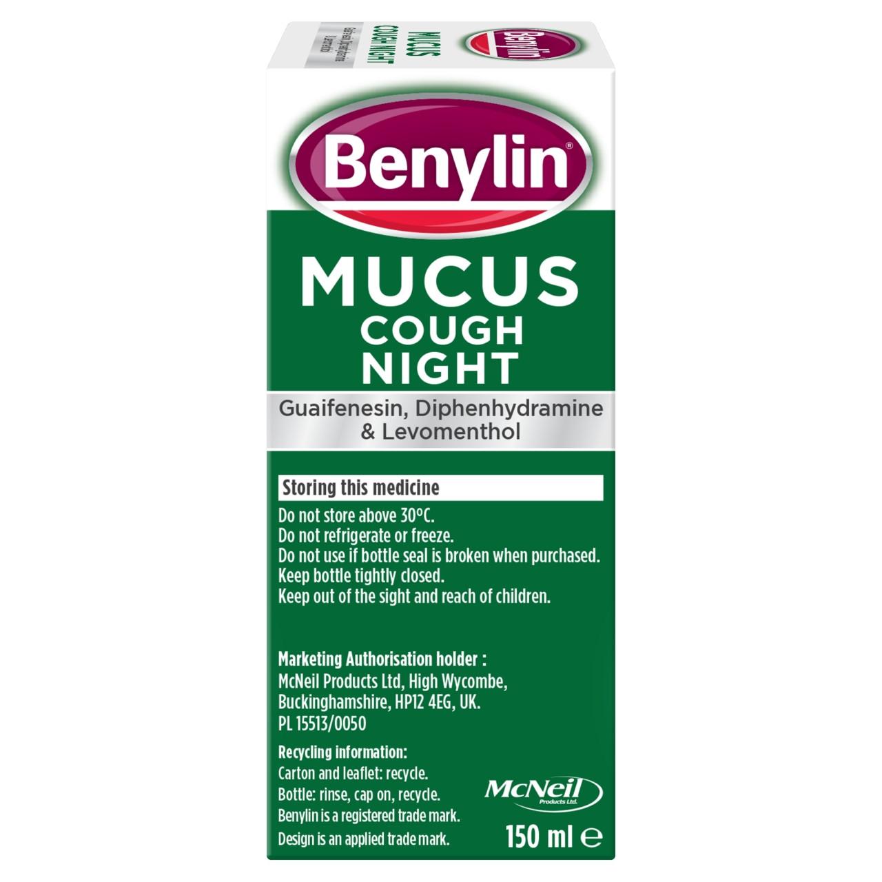 Benylin Mucus Cough Night 150ml Image https://cdn11.bigcommerce.com/s-g585yu857h/images/stencil/1280w/products/3024/33437/03574660496970_T20___61041.1783003178.jpg1