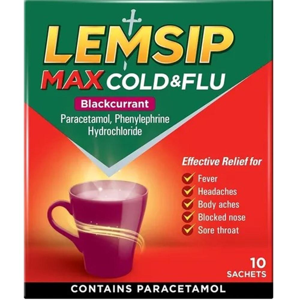 Lemsip Max Cold And Flu Blackcurrant Sachets 10 Sachets Image 1