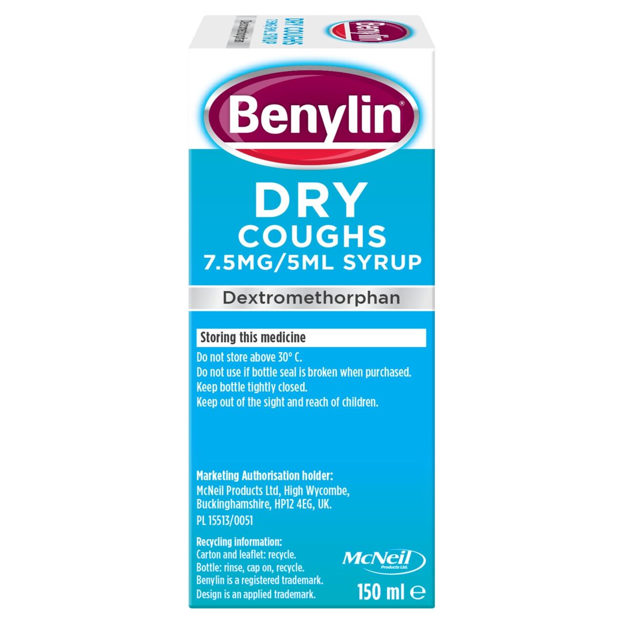 Benylin Dry Coughs Syrup 150ml Image https://cdn11.bigcommerce.com/s-g585yu857h/images/stencil/1280w/products/3033/33447/03574661191935_T20___64687.1783003276.jpg1