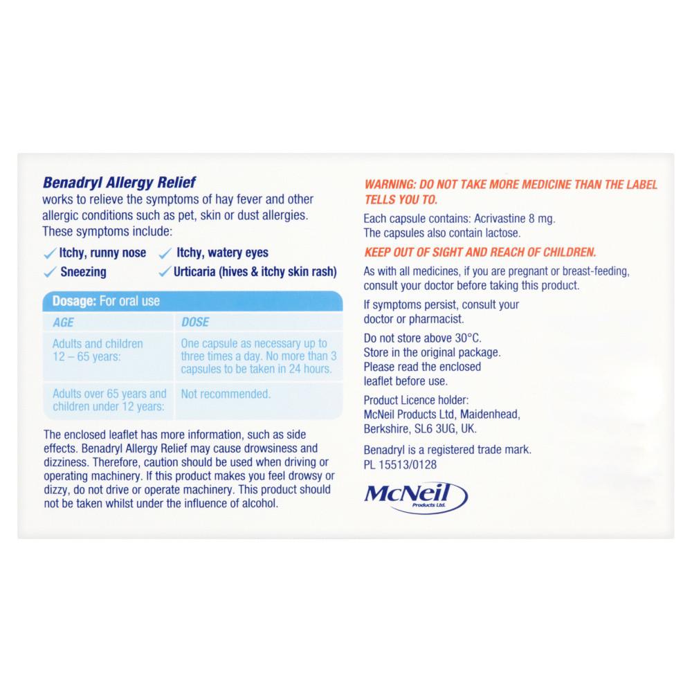 Benadryl Allergy Relief 24 Capsules Image https://cdn11.bigcommerce.com/s-g585yu857h/images/stencil/1280w/products/3038/5316/Benadryl-Allergy-Relief-Capsules-__78049__32069.1781535892.jpg1