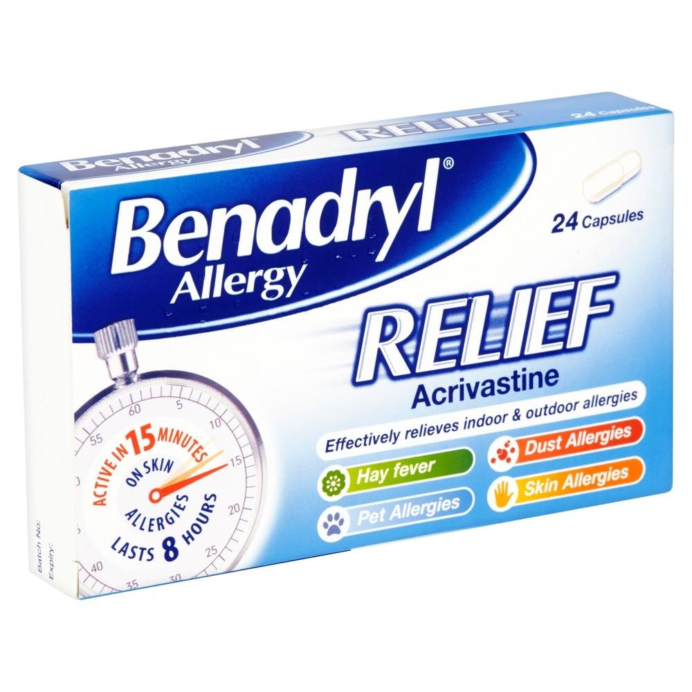 Benadryl Allergy Relief 24 Capsules Image https://cdn11.bigcommerce.com/s-g585yu857h/images/stencil/1280w/products/3038/5317/Benadryl-Allergy-Relief-Capsules-__46116__47952.1740667914.jpg1