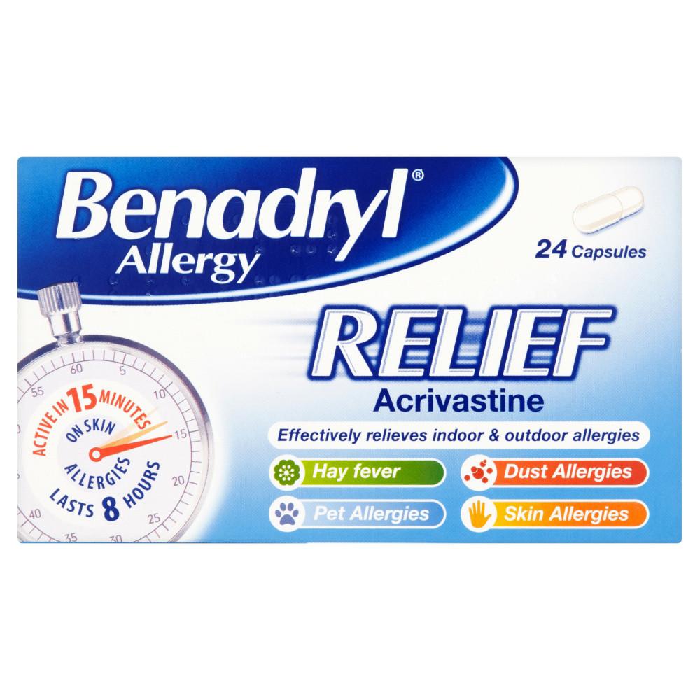 Benadryl Allergy Relief 24 Capsules Image https://cdn11.bigcommerce.com/s-g585yu857h/images/stencil/1280w/products/3038/5318/Benadryl-Allergy-Relief-Capsules-__17690__42223.1740667914.jpg1