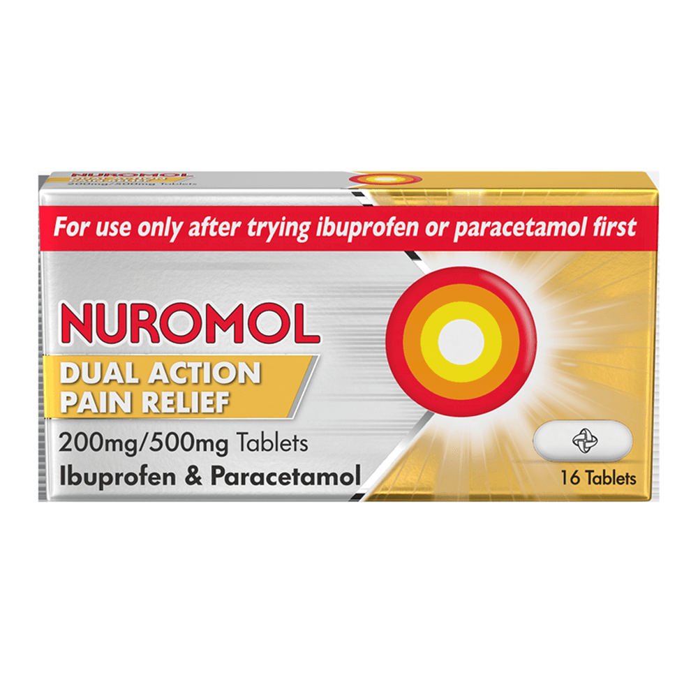 Nuromol Dual Action Pain Relief 200/500mg 16 Tablets Image 1