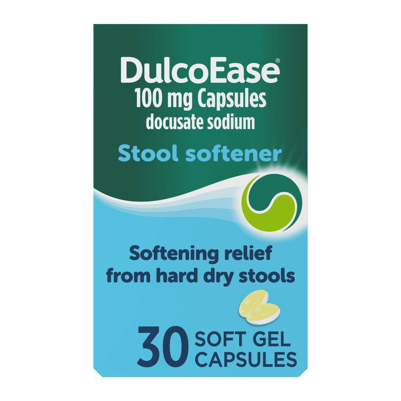 DulcoEase Docusate Sodium Capsules 100mg Stool Softener for Adults 30 Capsules Image 1