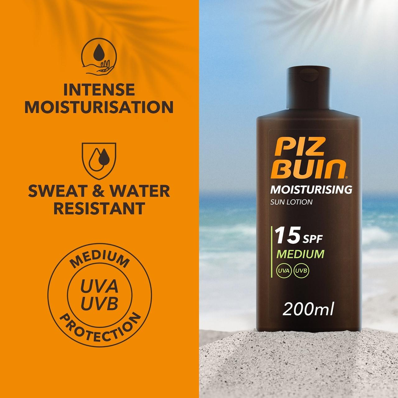 Piz Buin Moisturising Lotion SPF15 200ml Image https://cdn11.bigcommerce.com/s-g585yu857h/images/stencil/1280w/products/3180/5550/Piz-Buin-Moisturising-Lotion-SPF15__62516__96290.1740667925.jpg1
