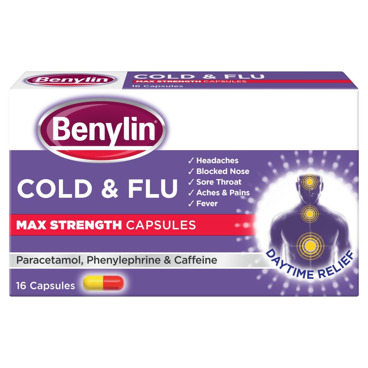 Benylin Cold and Flu Max Strength 16 Capsules Image 1
