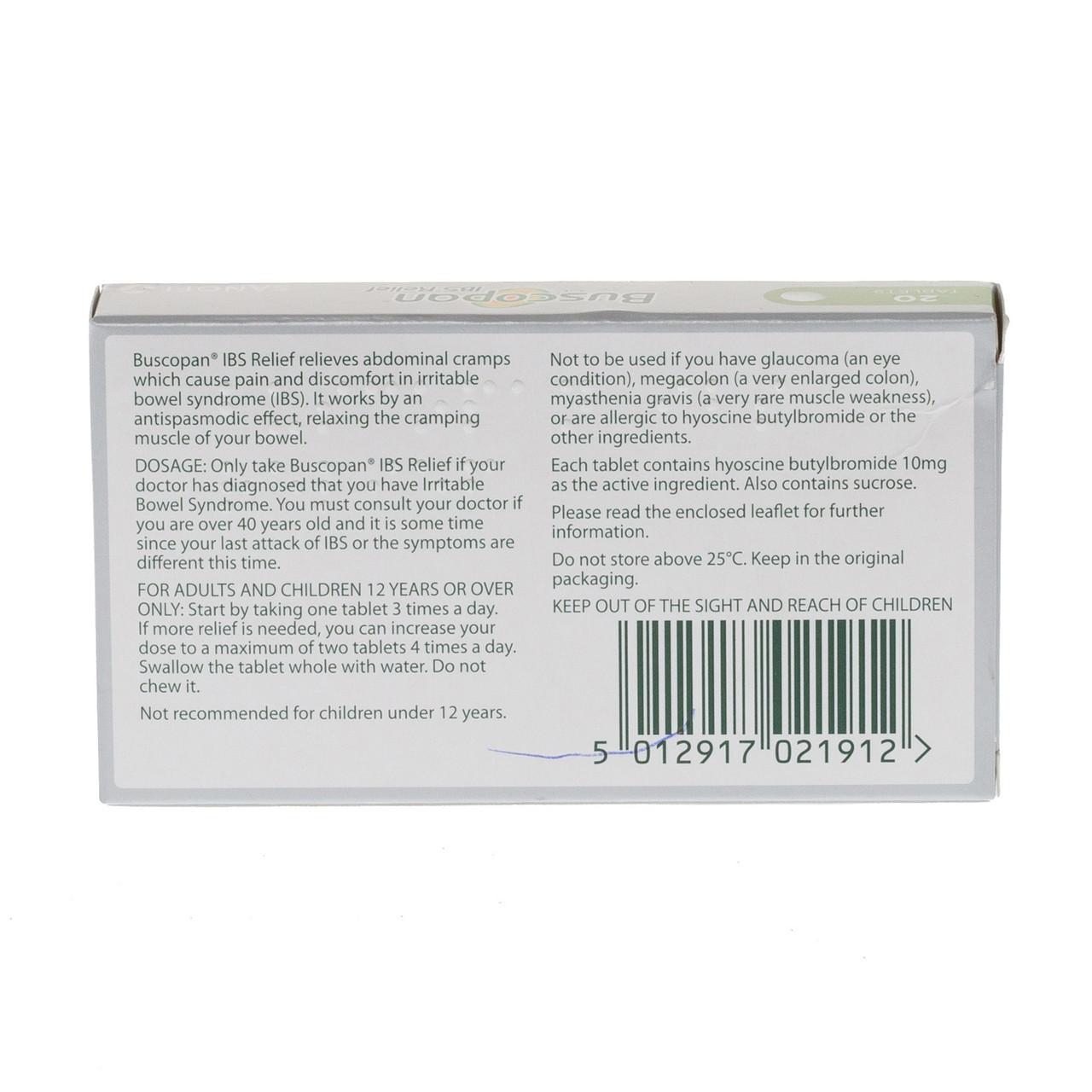 Buscopan IBS Relief Tablets for Stomach Pain Cramps Discomfort 20 Tablets Image https://cdn11.bigcommerce.com/s-g585yu857h/images/stencil/1280w/products/3284/5749/Buscopan-Ibs-Relief-Tablets__87461__60895.1740667941.jpg1
