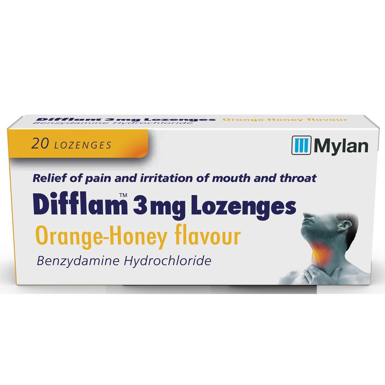 Difflam 3mg Lozenges Orange & Honey Flavour 20 Lozenges Image 1