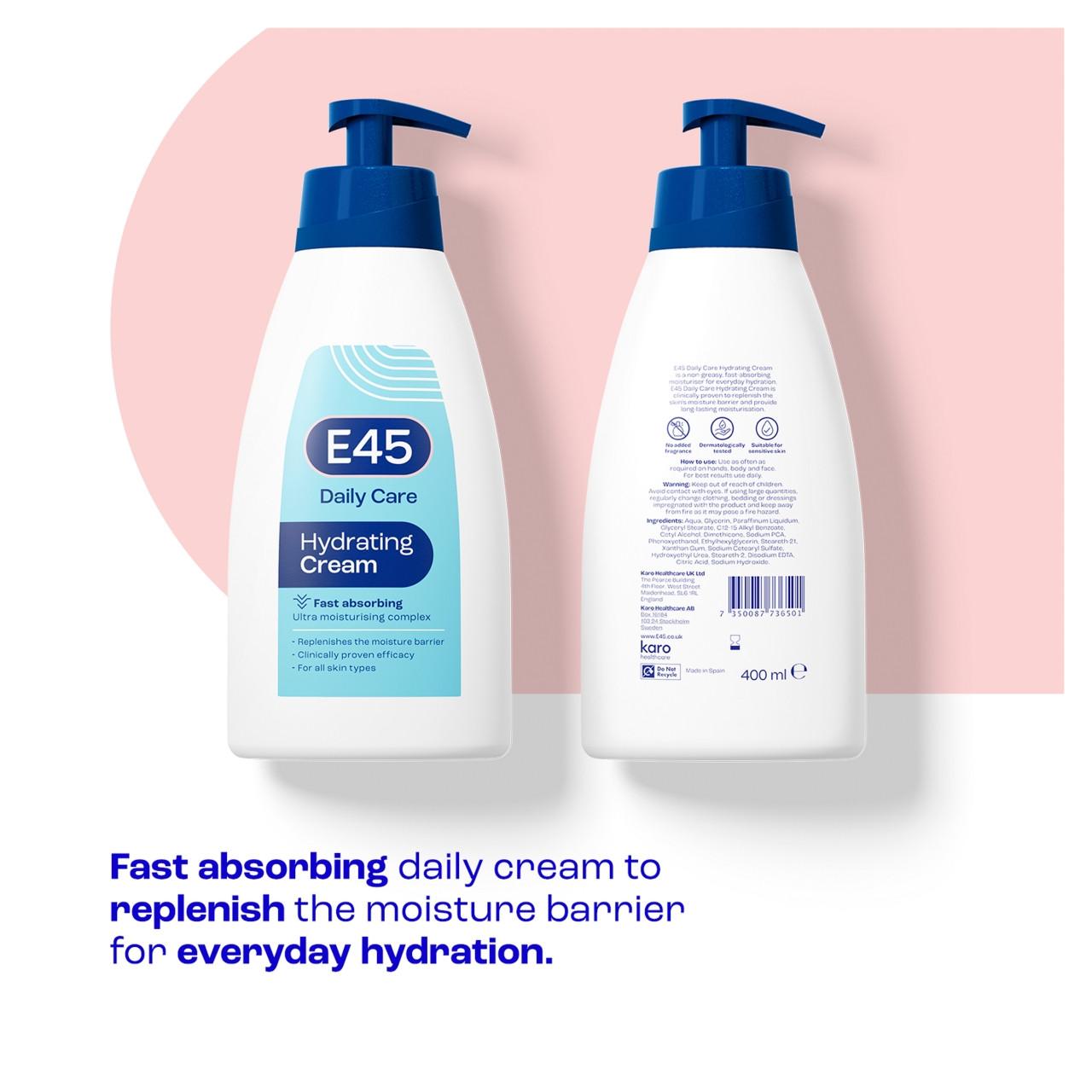 E45 Daily Moisturiser Cream 400ml Image https://cdn11.bigcommerce.com/s-g585yu857h/images/stencil/1280w/products/3482/11422/147384-1__66539.1740667957.jpg1
