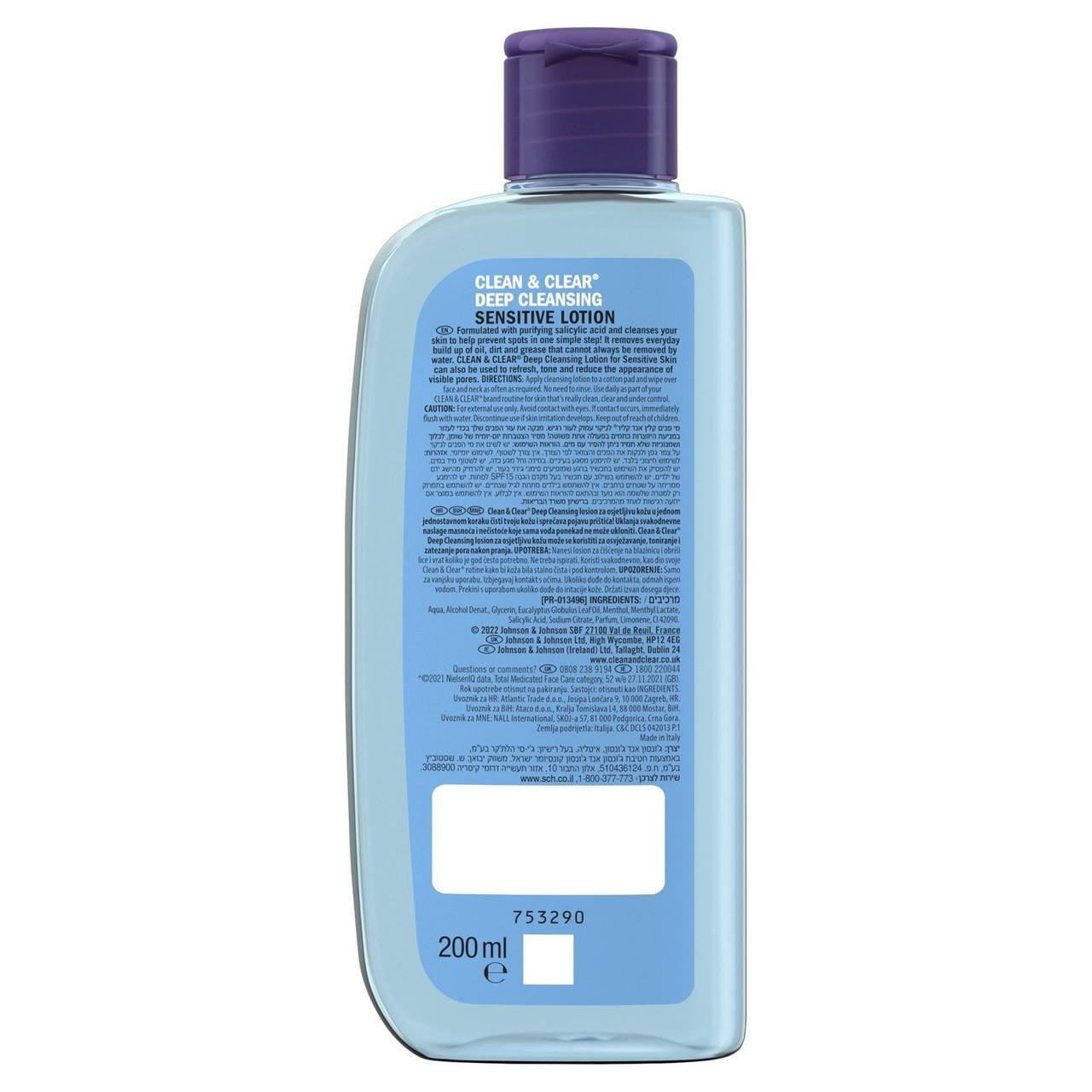 Clean & Clear Deep Cleansing Sensitive Lotion 200ml Image https://cdn11.bigcommerce.com/s-g585yu857h/images/stencil/1280w/products/3757/6829/Clean-%26-Clear-Deep-Cleansing-Sensitive-Lotion__09319__34642.1781536100.jpg1