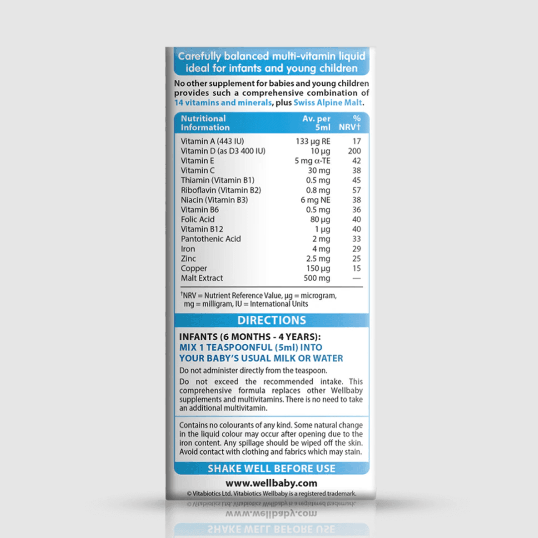 Vitabiotics Wellbaby Multi-Vitamin Liquid 150ml Image https://cdn11.bigcommerce.com/s-g585yu857h/images/stencil/1280w/products/4116/13624/56647_B__61855.1746719065.png1