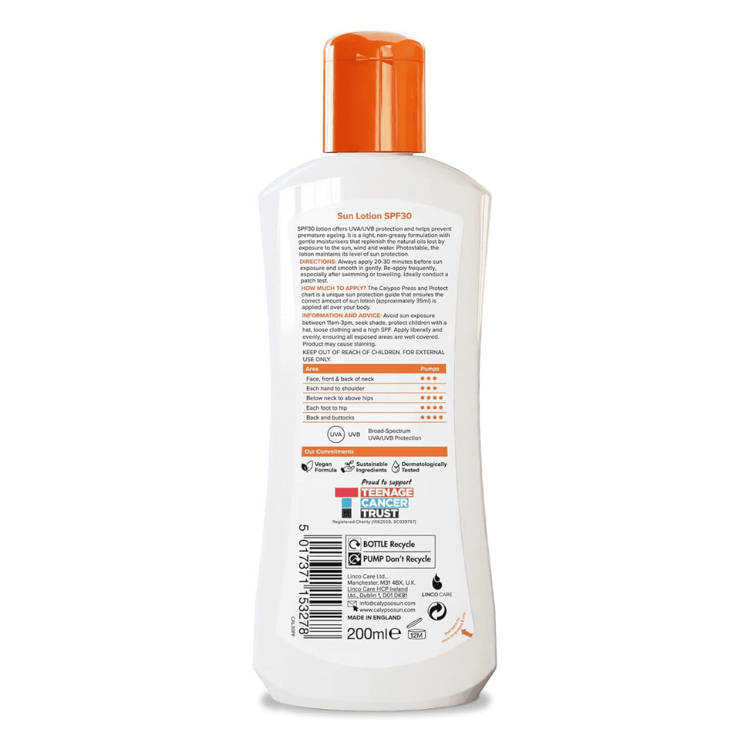 Calypso Sun Lotion SPF30 200ml Image https://cdn11.bigcommerce.com/s-g585yu857h/images/stencil/1280w/products/4252/17094/302__88686.1754923351.png1
