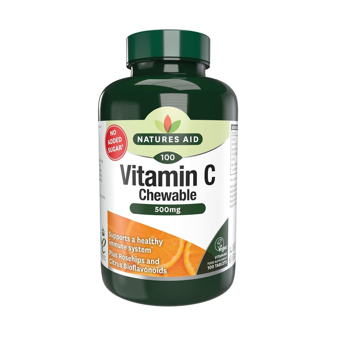 Natures Aid Vitamin C 500mg Chewable 100 Tablets Image 1