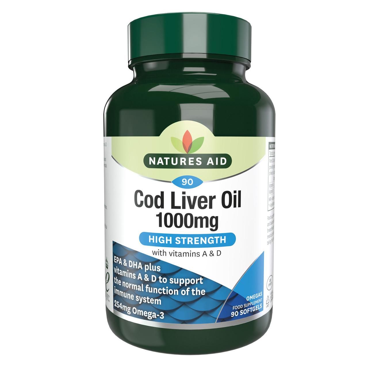 Natures Aid Cod Liver Oil (High Strength) 1000mg 90 Softgels Image 1