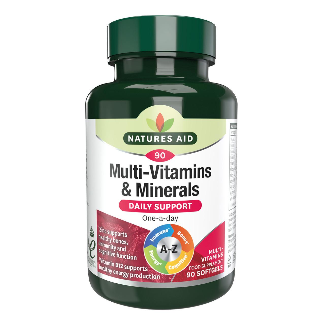 Natures Aid Multi-Vitamins & Minerals (with Iron) 90 Softgels Image 1