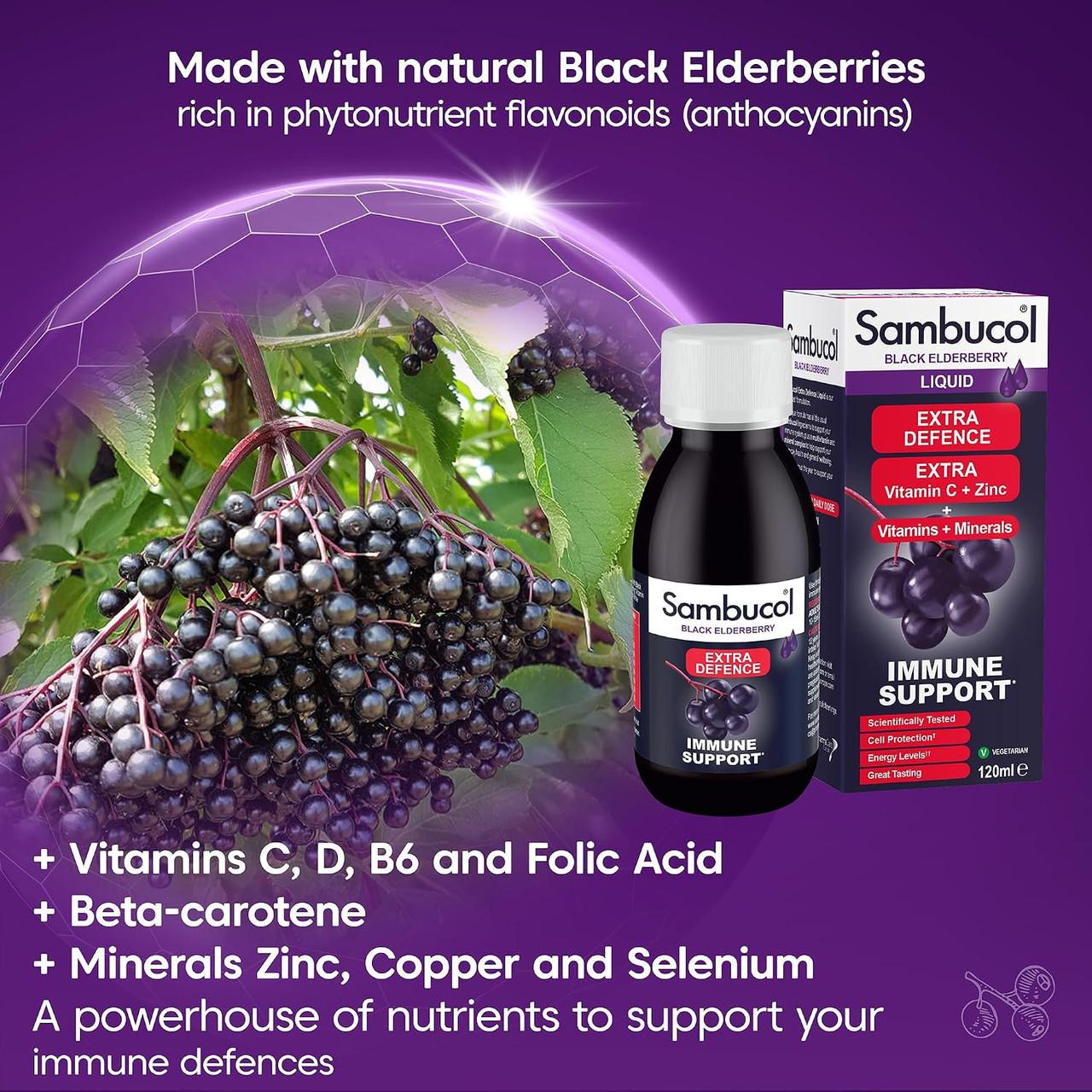 Sambucol Extra Defence Black Elderberry Liquid 120ml Image https://cdn11.bigcommerce.com/s-g585yu857h/images/stencil/1280w/products/4483/38042/81kxkLSQ_wL._AC_SL1500___00140.1787329694.jpg1
