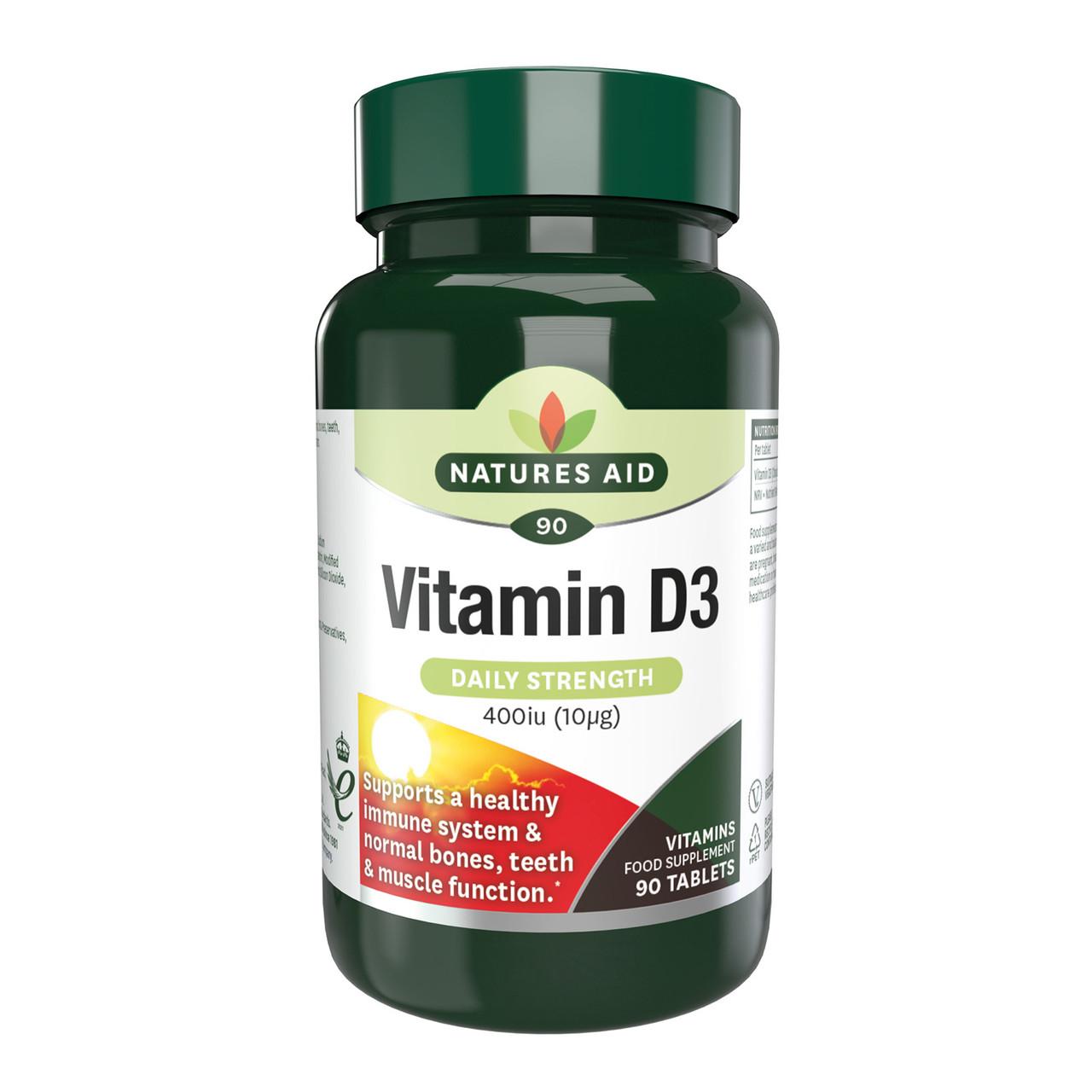 Natures Aid Vitamin D3 400iu (10ug) 90 Tablets Image 1