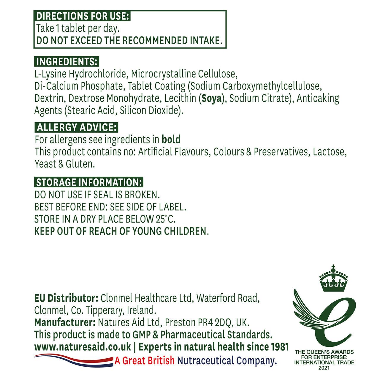 Natures Aid L-Lysine 1000mg 60 Tablets Image https://cdn11.bigcommerce.com/s-g585yu857h/images/stencil/1280w/products/4679/8852/Natures-Aid-L-Lysine-1000mg__19110__35142.1740668063.jpg1