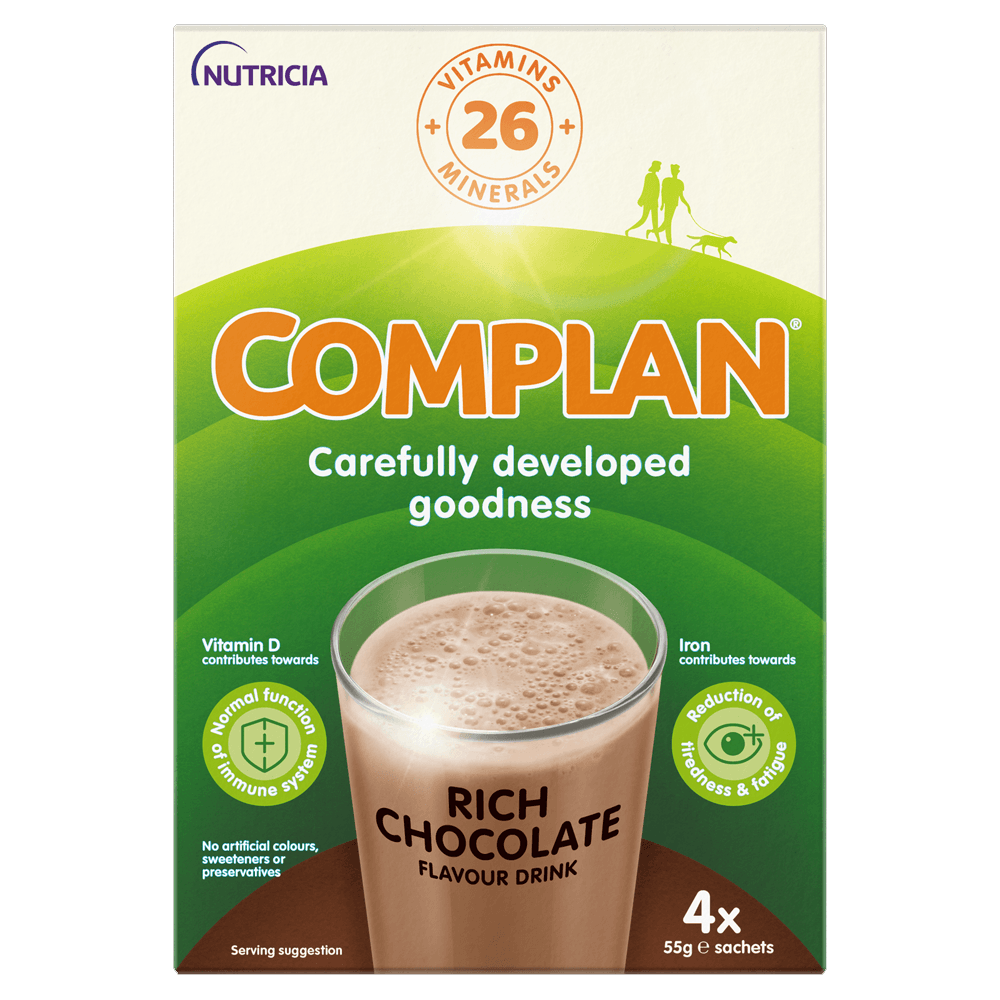 Complan Chocolate Nutritional Drink 4 x 55g Sachets Image 1
