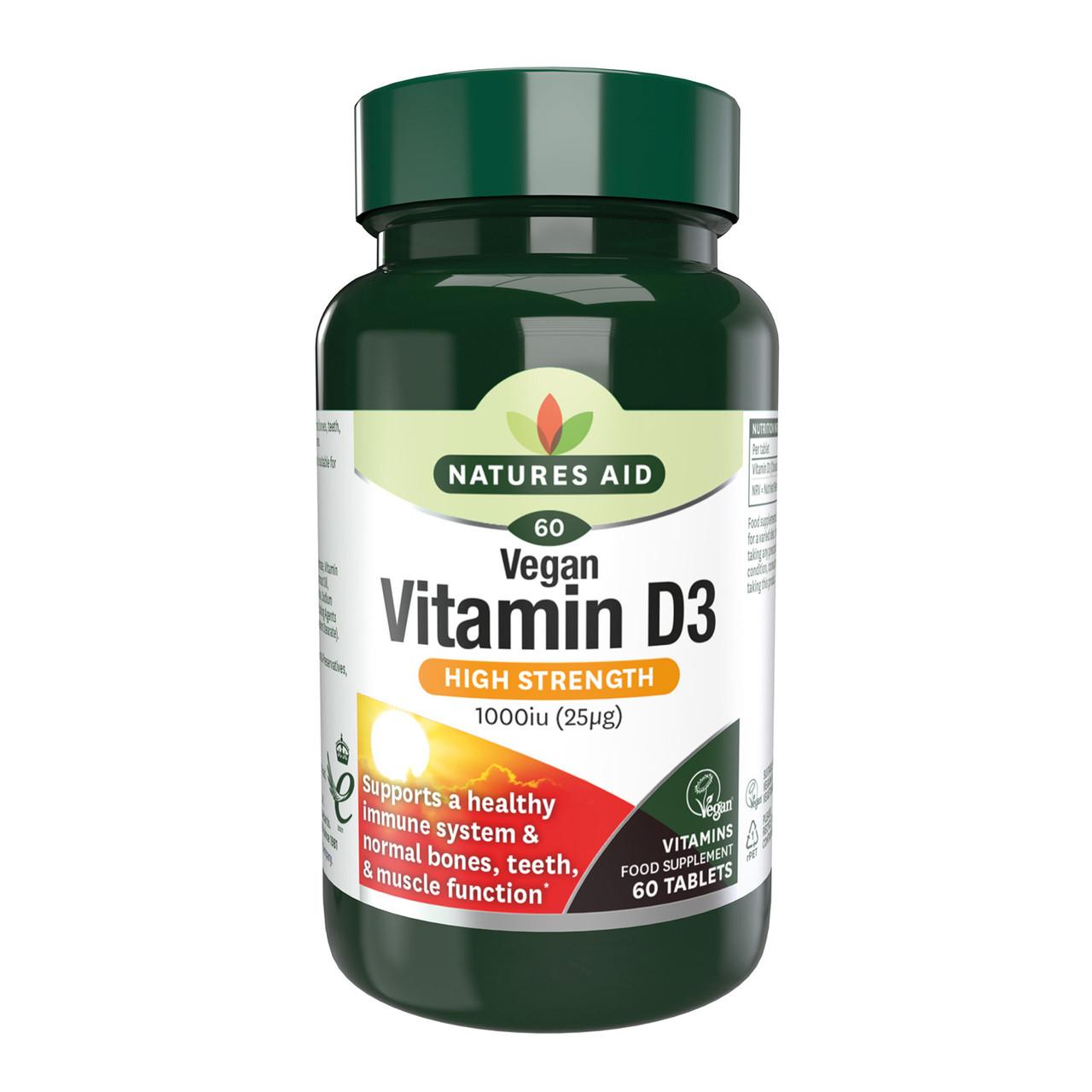Natures Aid Vegan Vitamin D3 1000iu (25ug) 60 Tablets Image 1