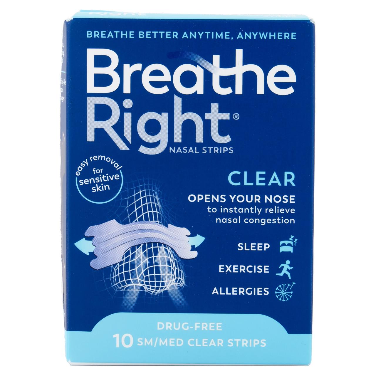 Breathe Right Congestion Relief Nasal Strips Clear Small/Medium 10 Strips Image 1