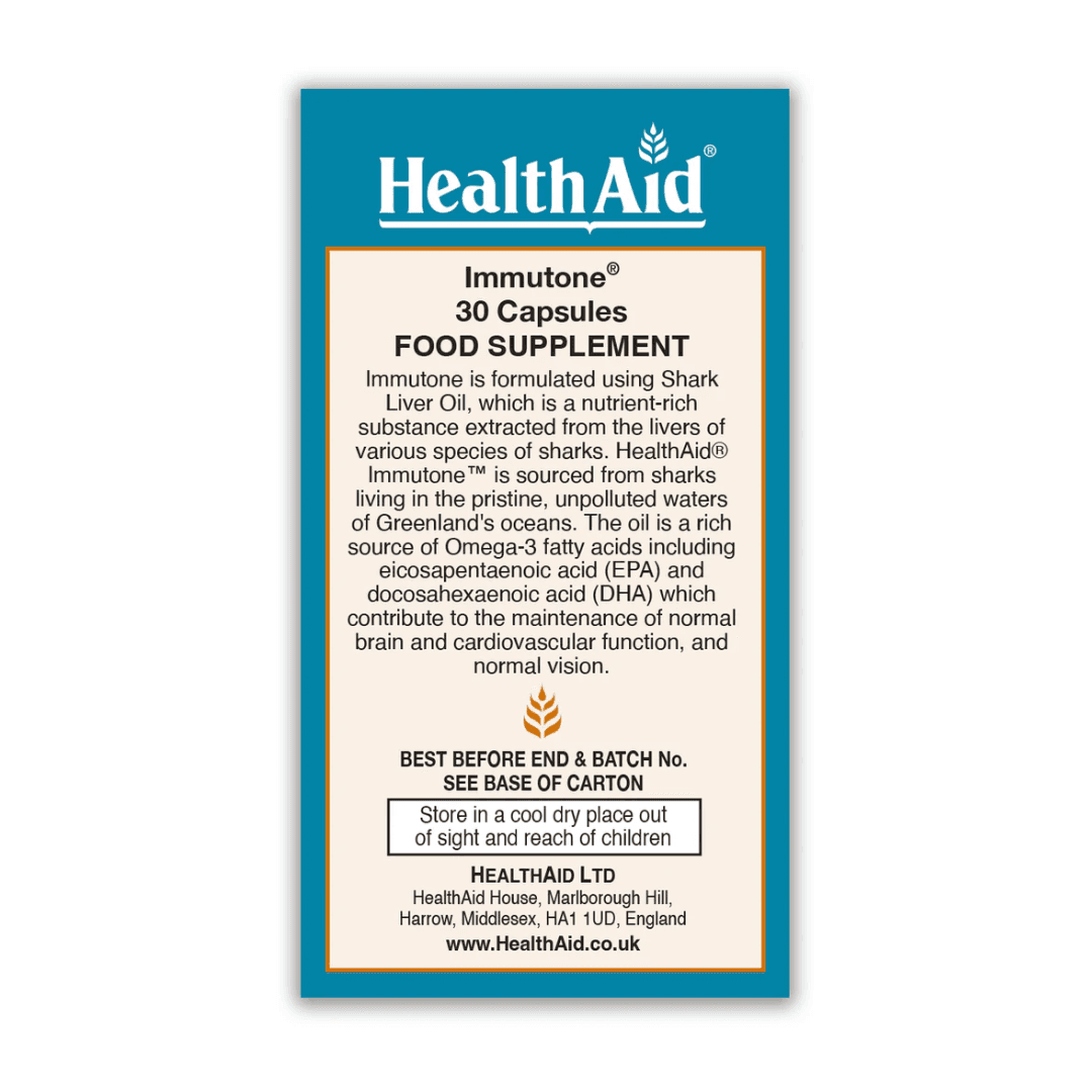 HealthAid Immutone Shark Liver Oil 1000mg 30 Capsules Image https://cdn11.bigcommerce.com/s-g585yu857h/images/stencil/1280w/products/4902/17309/immune__24585.1782823899.png1