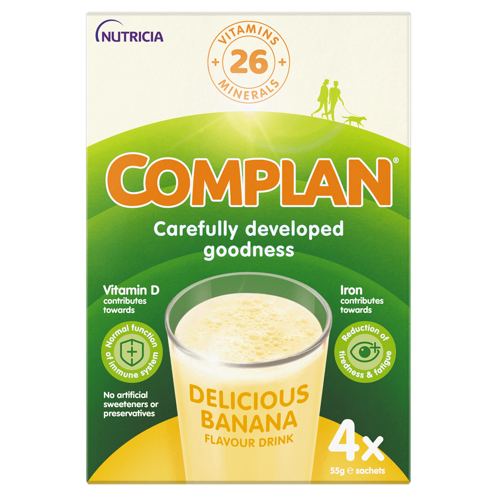 Complan Banana Nutritional Drink 4 x 55g Sachets Image 1