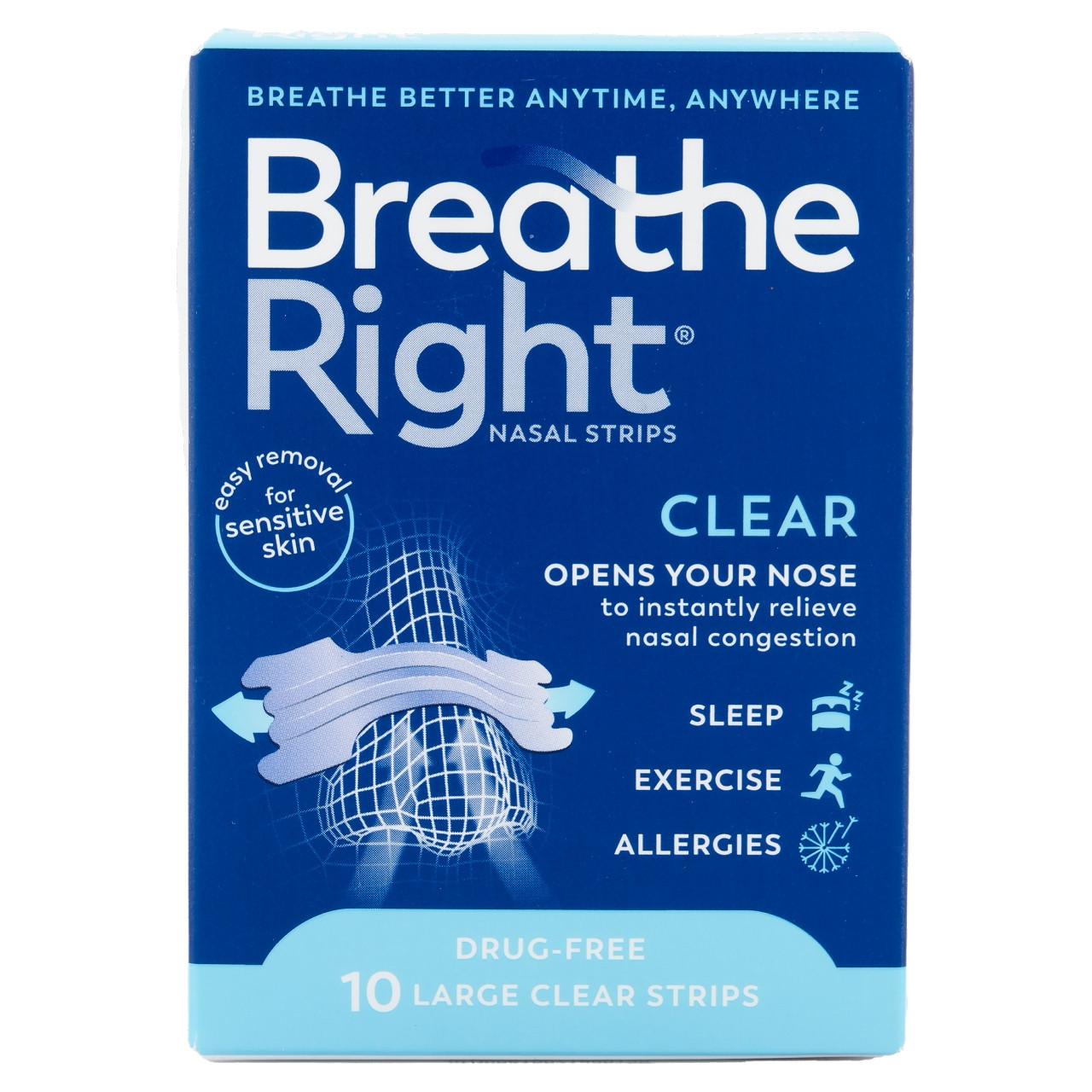 Breathe Right Congestion Relief Nasal Strips Clear Large 10 Strips Image 1