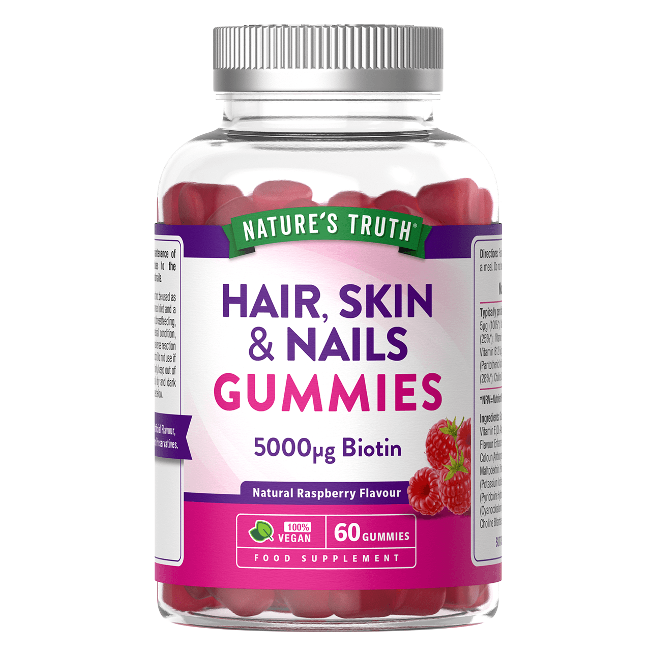 Nature's Truth Hair Skin & Nails Natural Raspberry Flavour 60 Gummies Image 1