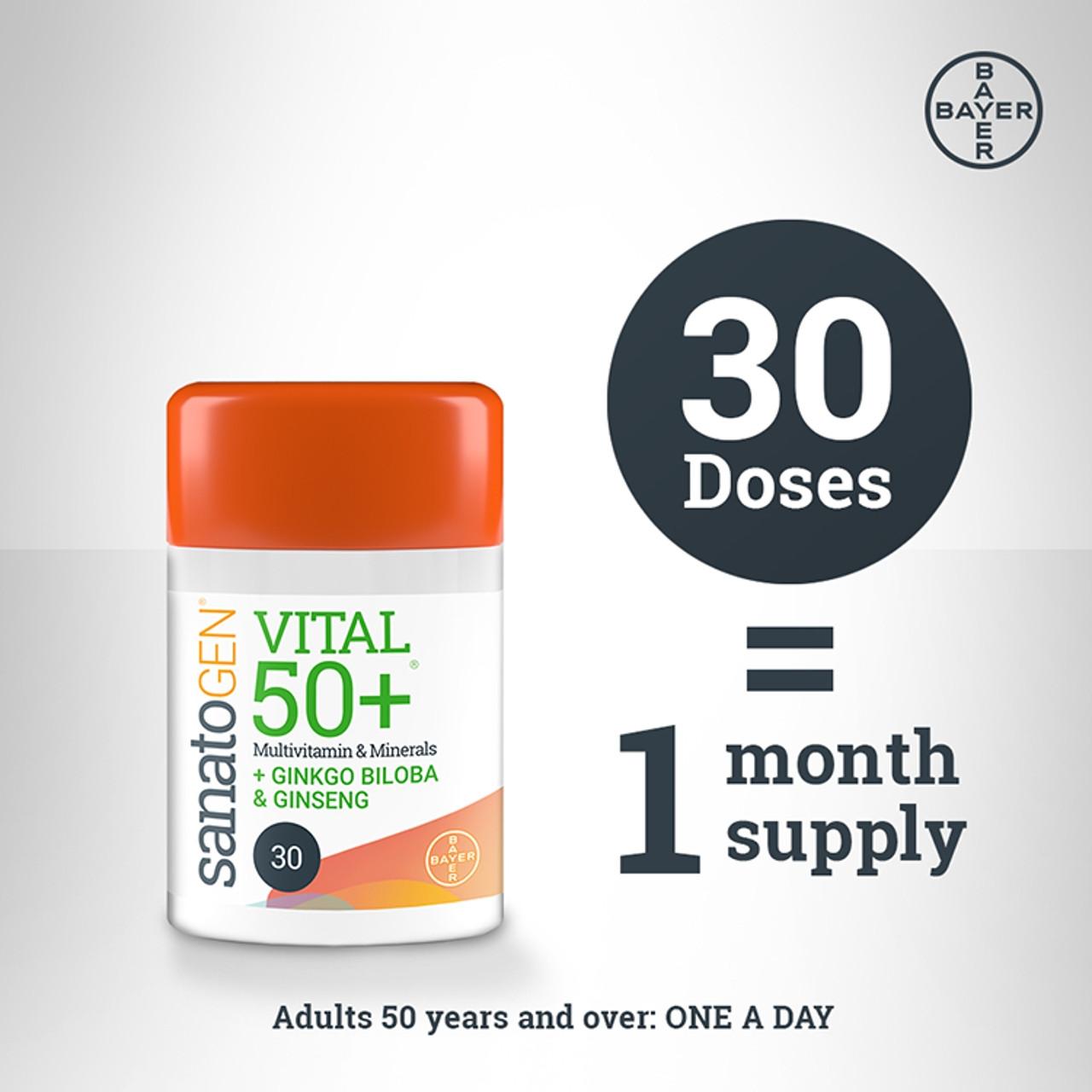 Sanatogen Vital 50+ Multivitamins + Gingko Biloba & Ginseng 30 Tablets Image https://cdn11.bigcommerce.com/s-g585yu857h/images/stencil/1280w/products/5434/10545/156060-1__57764.1740668128.jpg1
