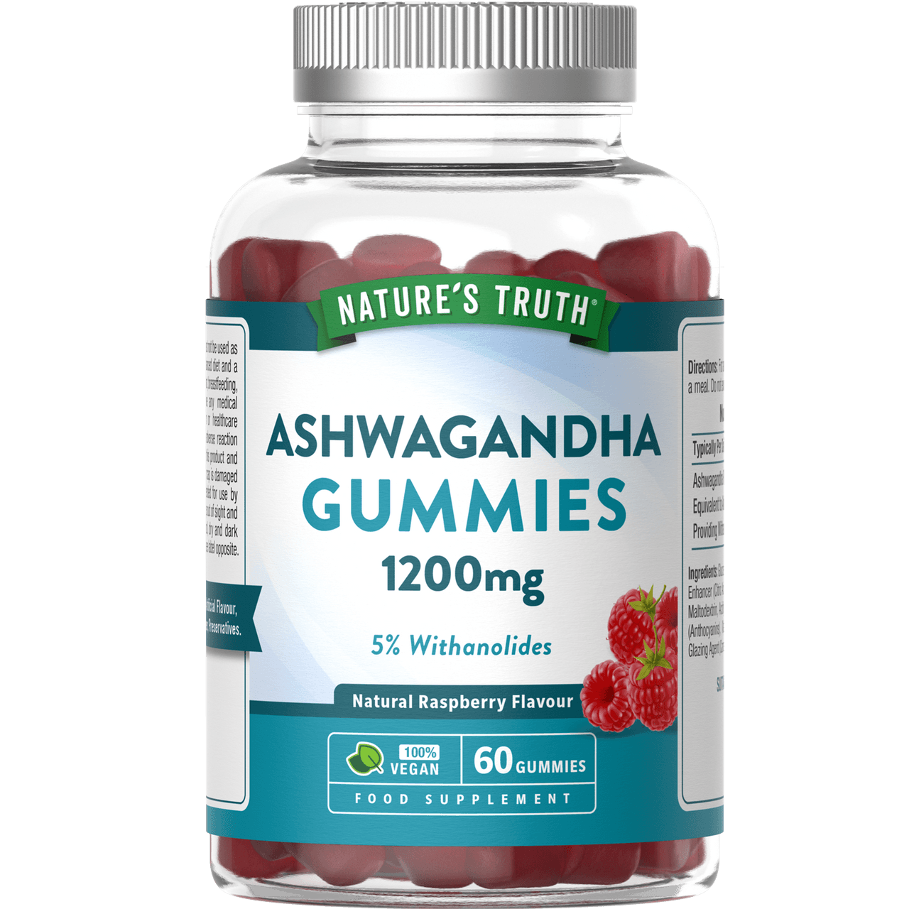 Nature's Truth Ashwagandha 1200mg Natural Raspberry Flavour 60 Gummies Image 1