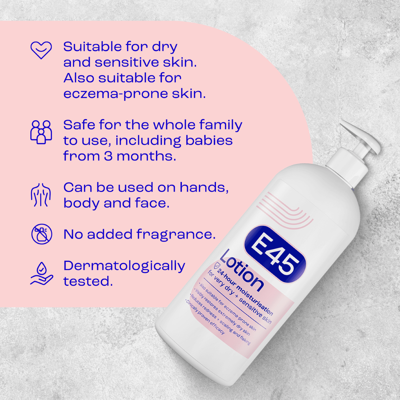 E45 Moisturiser Body Lotion for Dry & Sensitive Skin 1L Image https://cdn11.bigcommerce.com/s-g585yu857h/images/stencil/1280w/products/6422/12961/0156141B__48015.1743688333.png1