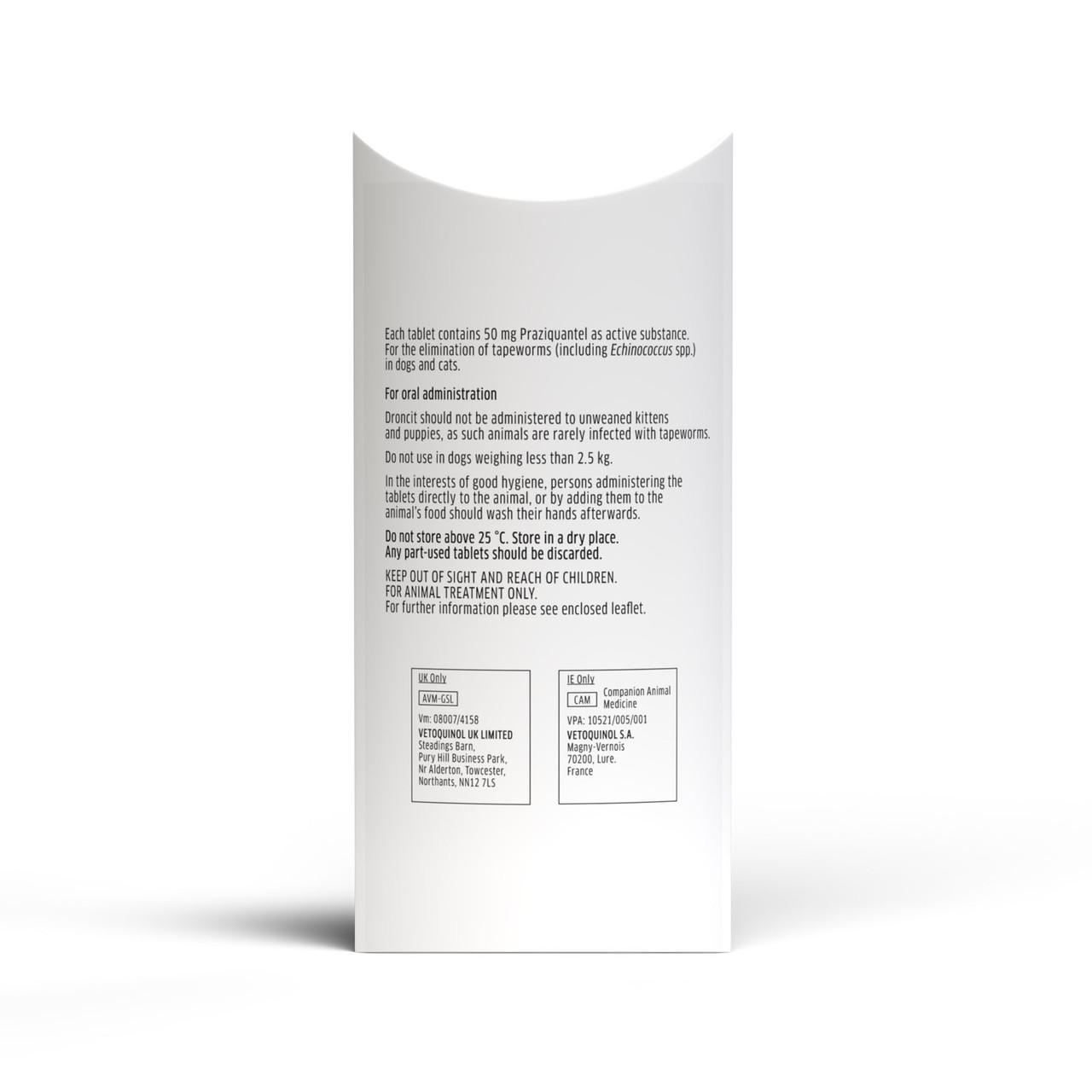 Droncit Tapewormer Tablets for Cats and Dogs Image https://cdn11.bigcommerce.com/s-g585yu857h/images/stencil/1280w/products/6947/33535/3605874666320-02__47987.1783004216.jpg1