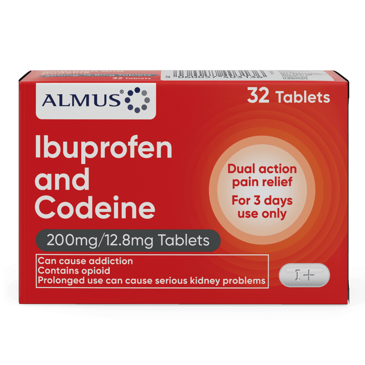 Almus Ibuprofen & Codeine 200mg/12.8mg 32 Tablets Image 1
