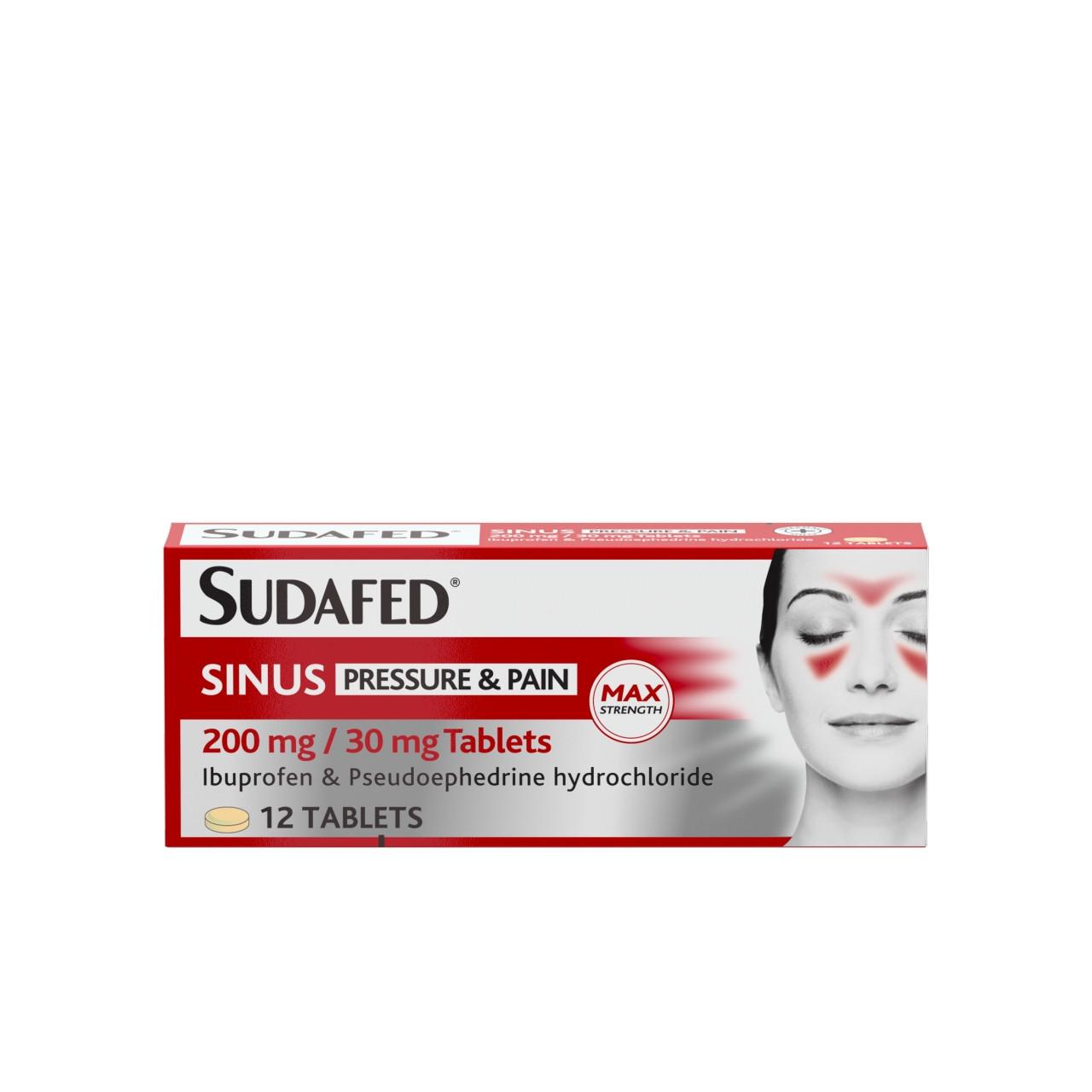 Sudafed Sinus Pressure & Pain 200mg/30mg 12 Film Coated Tablets | Pharmacy2U Sudafed Sinus Pressure & Pain 200mg/30mg 12 Film Coated Tablets | Pharmacy2U