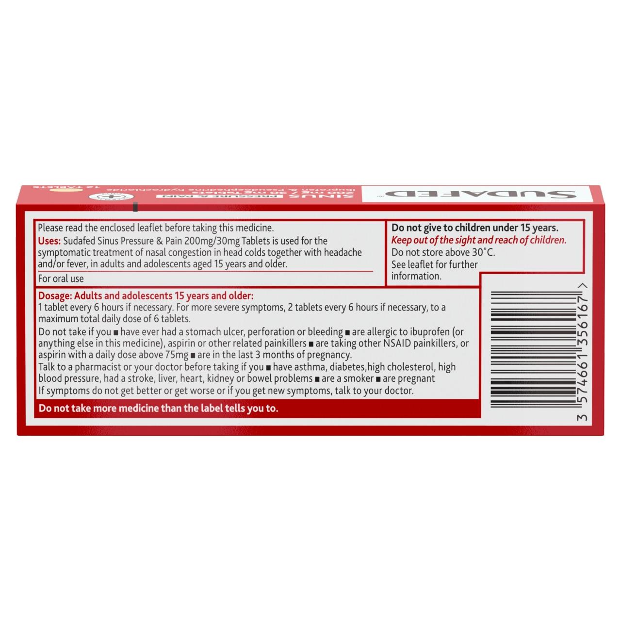 Sudafed Sinus Pressure & Pain 200mg/30mg 12 Film Coated Tablets Image https://cdn11.bigcommerce.com/s-g585yu857h/images/stencil/1280w/products/7655/38568/03574661356167_T16___73020.1788257771.jpg1