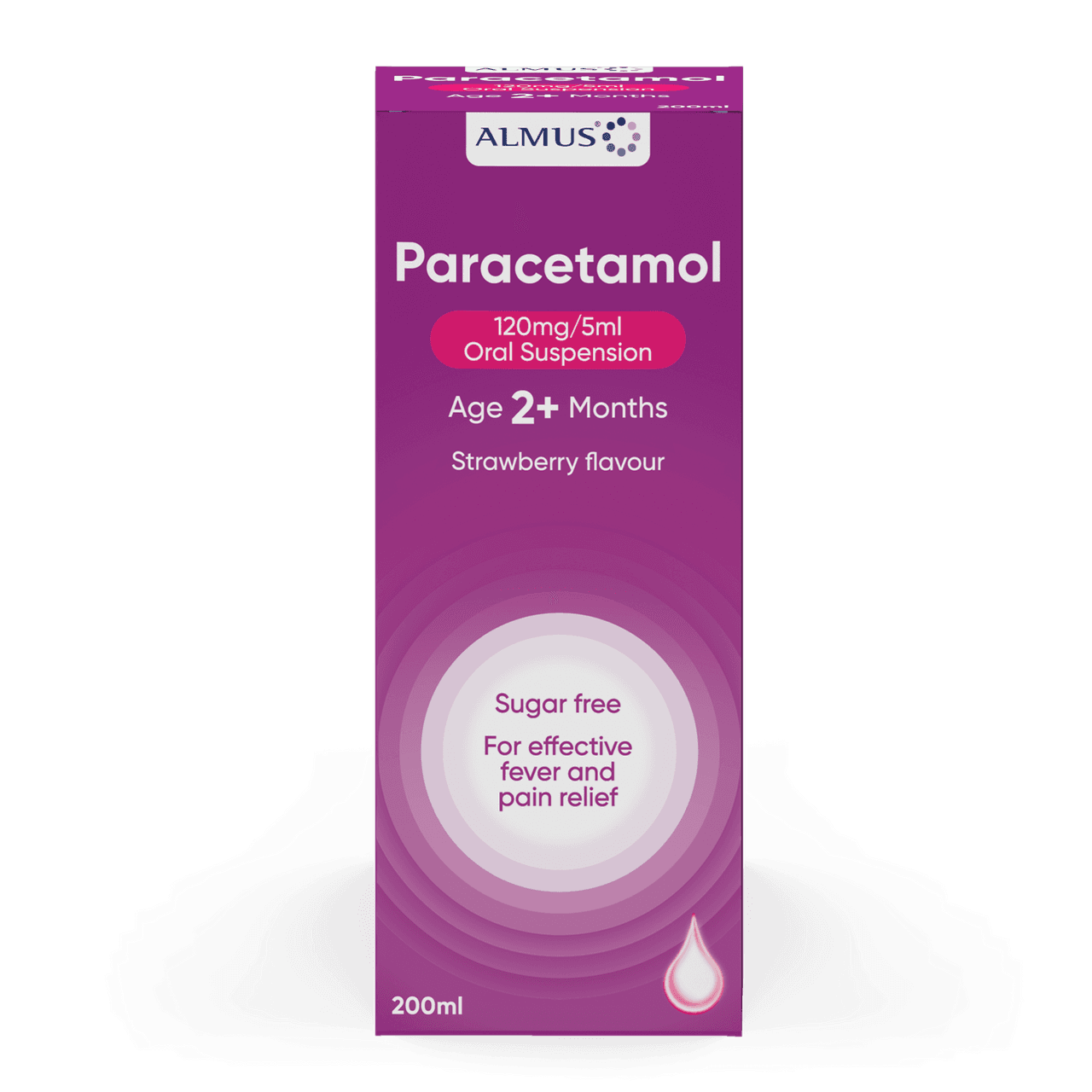 Almus Paracetamol 120mg/5ml Oral Suspension Sugar Free 3M+ 200ml Image 1