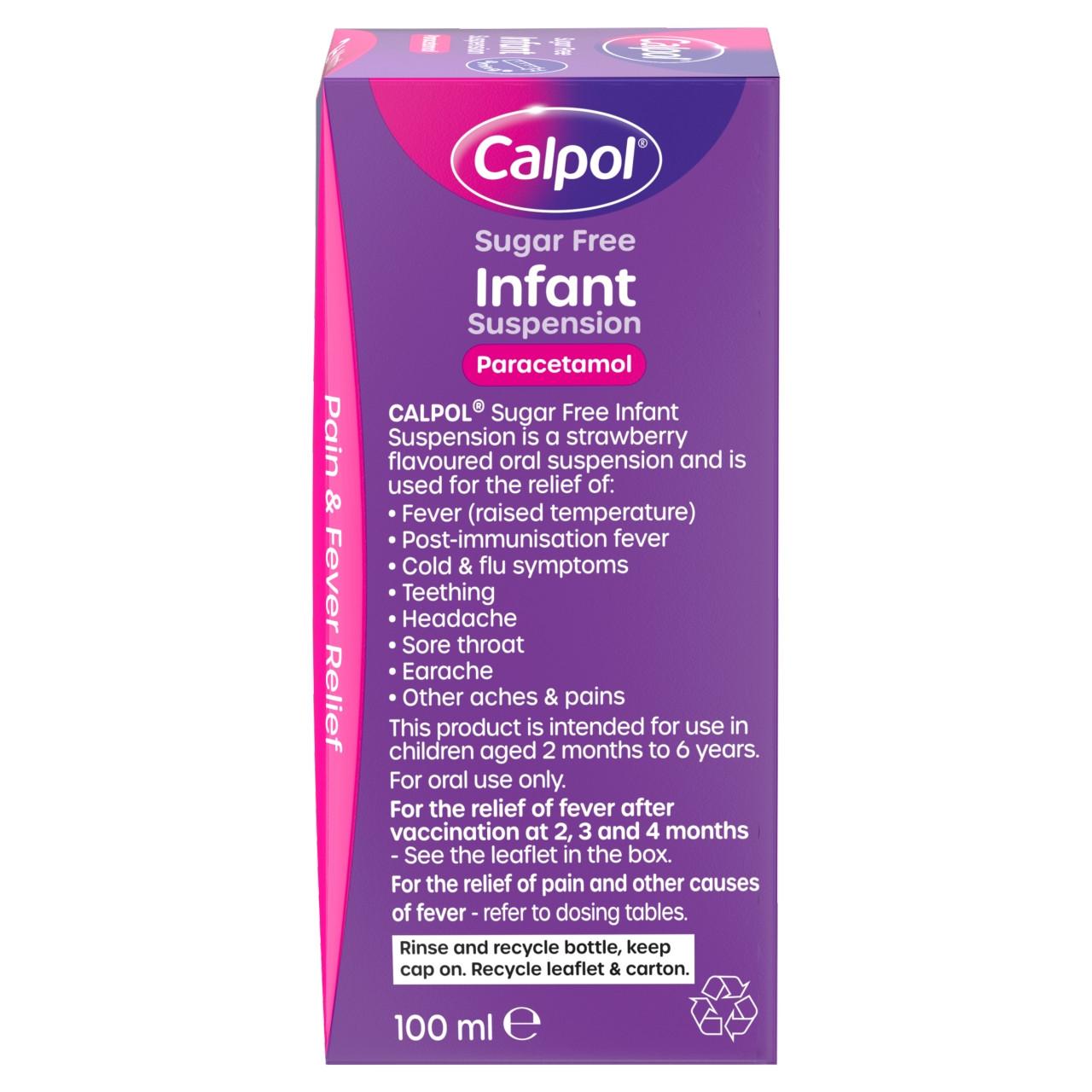 Calpol Infant Suspension Sugar Free Strawberry 100ml Image https://cdn11.bigcommerce.com/s-g585yu857h/images/stencil/1280w/products/7982/38486/05010123722708_T24___07827.1787937150.jpg1