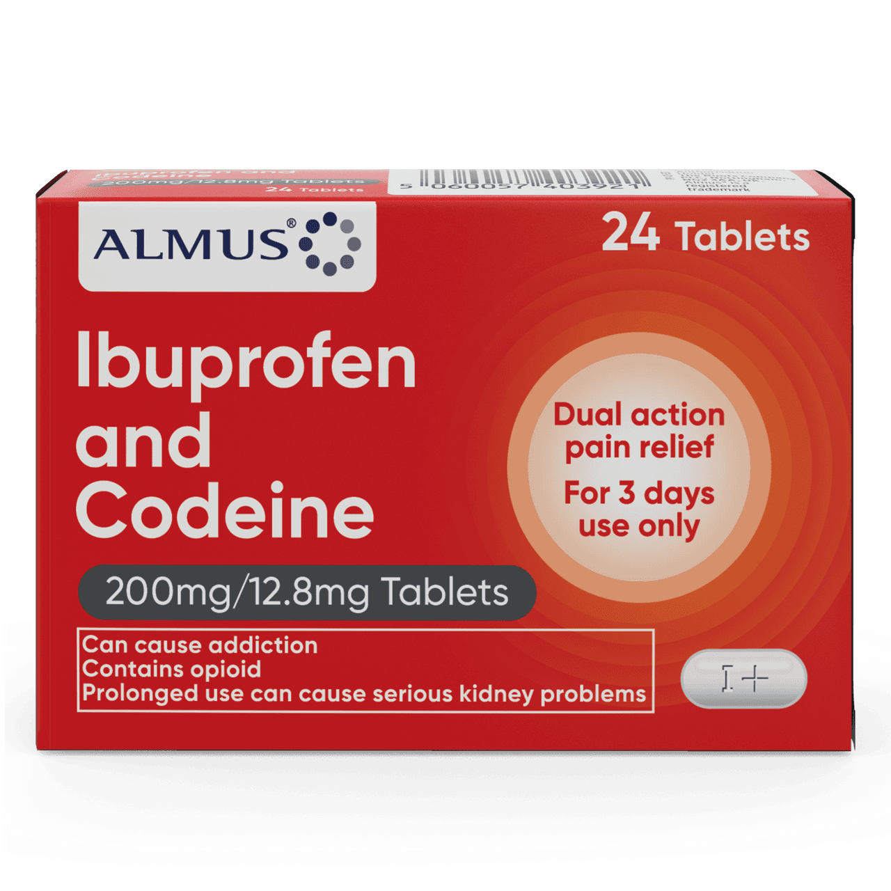 Almus Ibuprofen & Codeine 200mg/12.8mg Tablets 24 Tablet Image 1