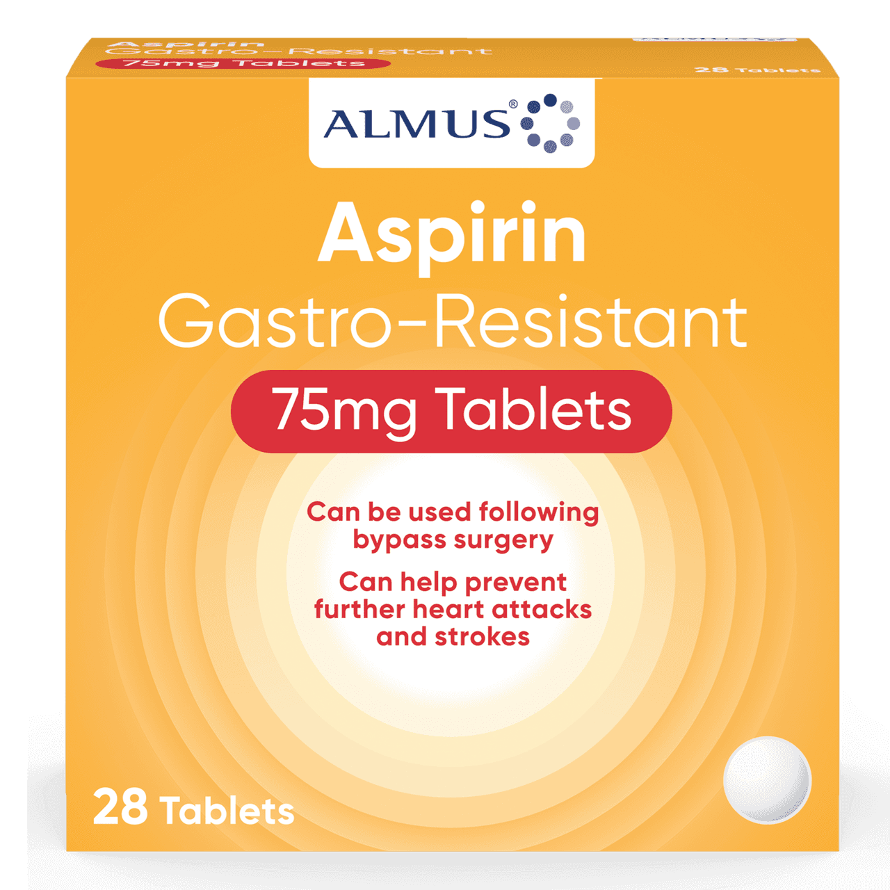 Almus Aspirin 75MG Gastro Resistant Tablets 28 Tablet Image 1