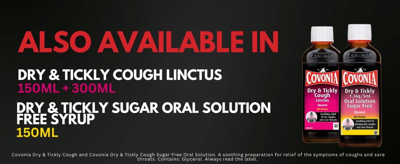 Covonia Dry & Tickly Cough 1.36g/5ml Oral Solution Sugar Free 150ml Image https://cdn11.bigcommerce.com/s-g585yu857h/images/stencil/1280w/products/8235/23195/78_dry_tick_various___63706.1782825761.jpg1