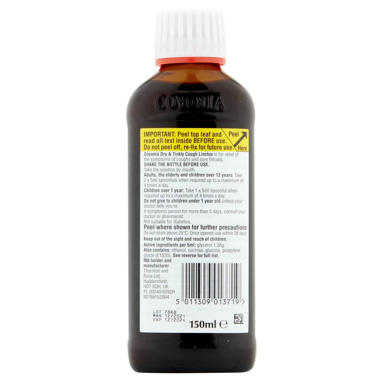 Covonia Dry & Tickly Cough 1.36g/5ml Oral Solution Sugar Free 150ml Image https://cdn11.bigcommerce.com/s-g585yu857h/images/stencil/1280w/products/8235/30436/5011309013719_T72__64798.1778595817.jpg1