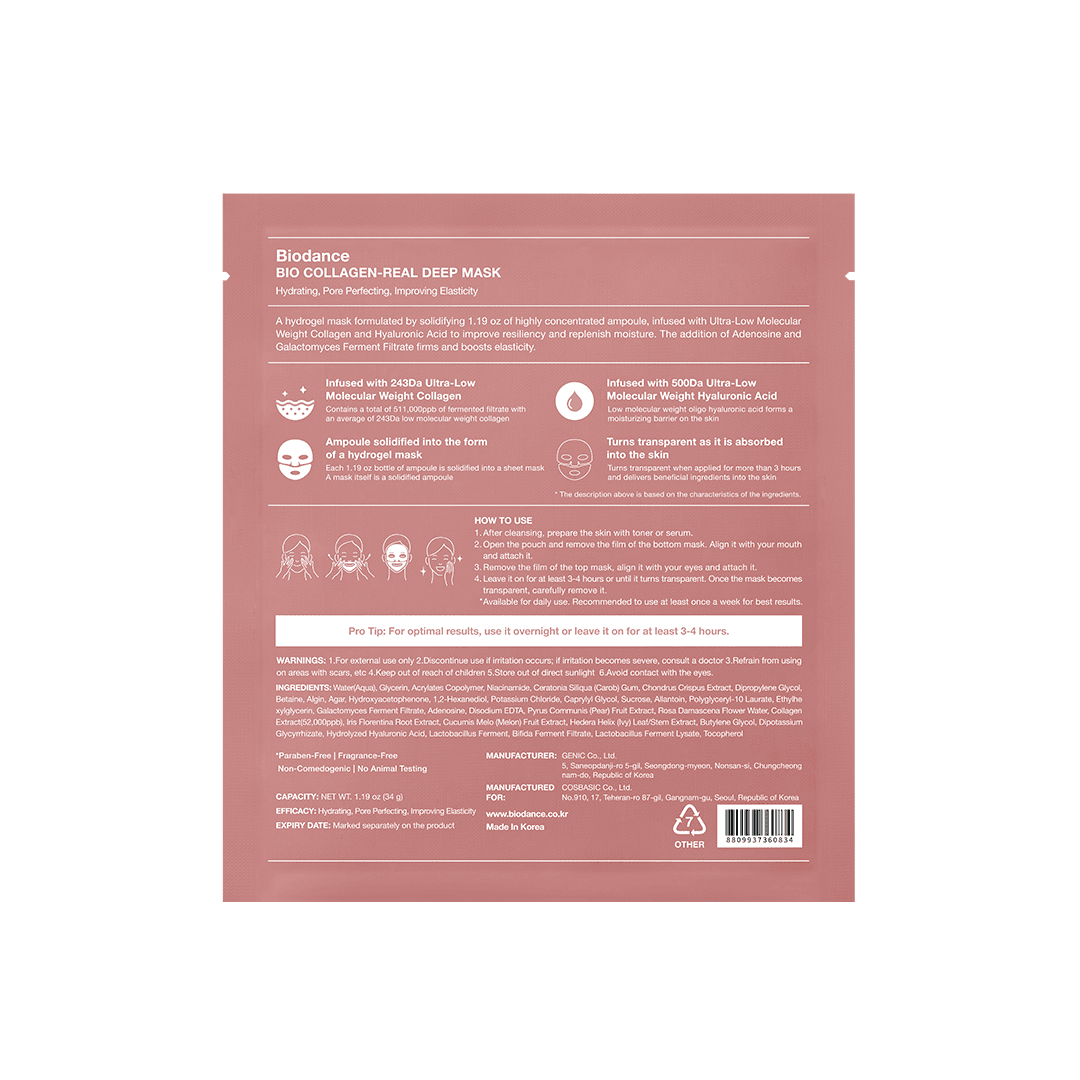Biodance Bio Collagen-Real Deep Mask 4 Sheets x 1.19oz (34g) Image https://cdn11.bigcommerce.com/s-g585yu857h/images/stencil/1280w/products/8262/15565/0160146C__77380.1782825768.png1