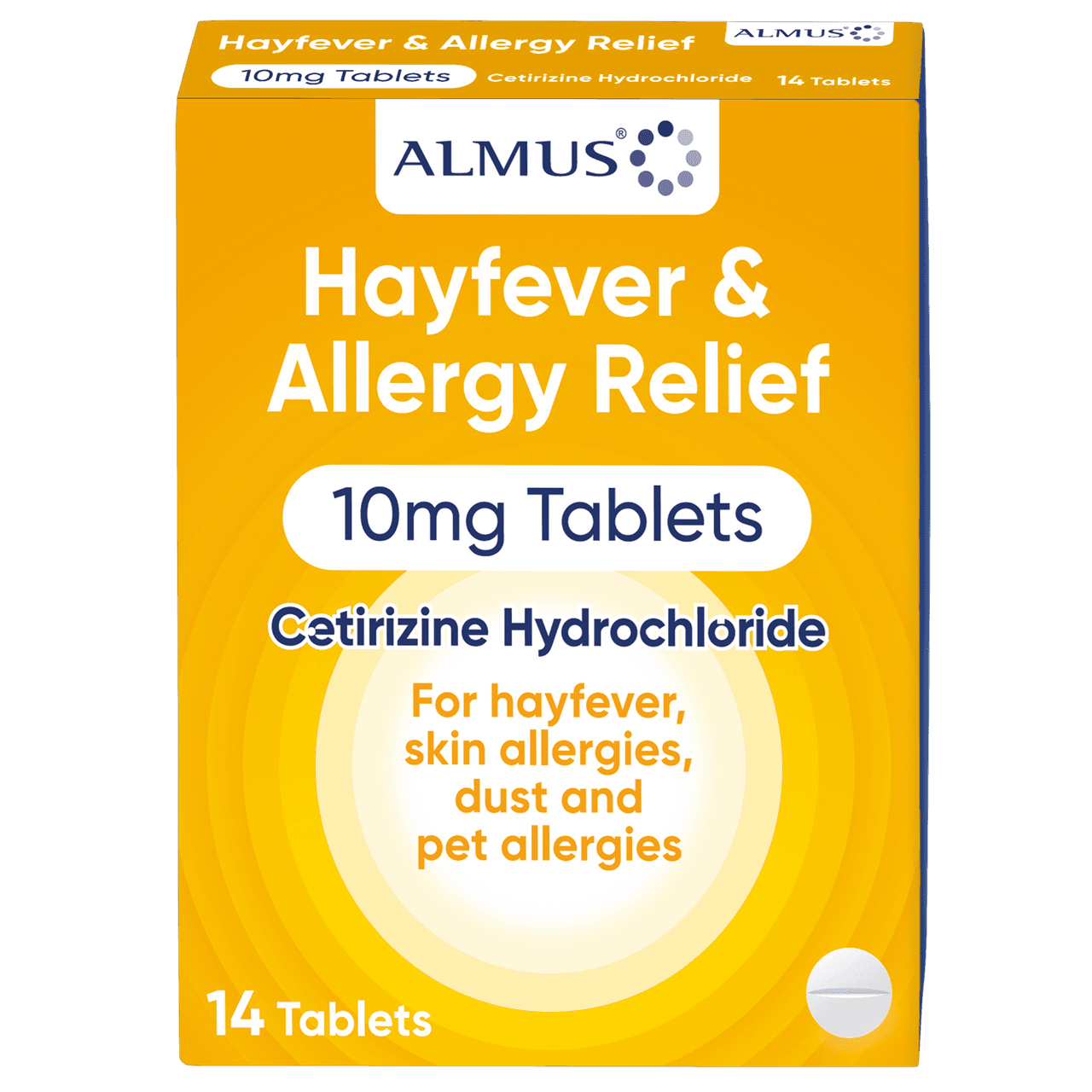 Almus Hayfever & Allergy Relief Cetirizine 10mg 14 Tablets DISC Image 1