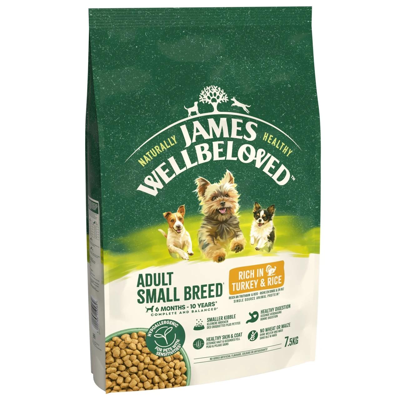 James Wellbeloved Dry Dog Adult Small Breed Turkey & Rice 7.5kg Image https://cdn11.bigcommerce.com/s-g585yu857h/images/stencil/1280w/products/8651/14748/James-Wellbeloved-Dry-Dog-Adult-Small-Breed-Turkey-%26-Rice-7.5kg__96018.1748444170.jpg1