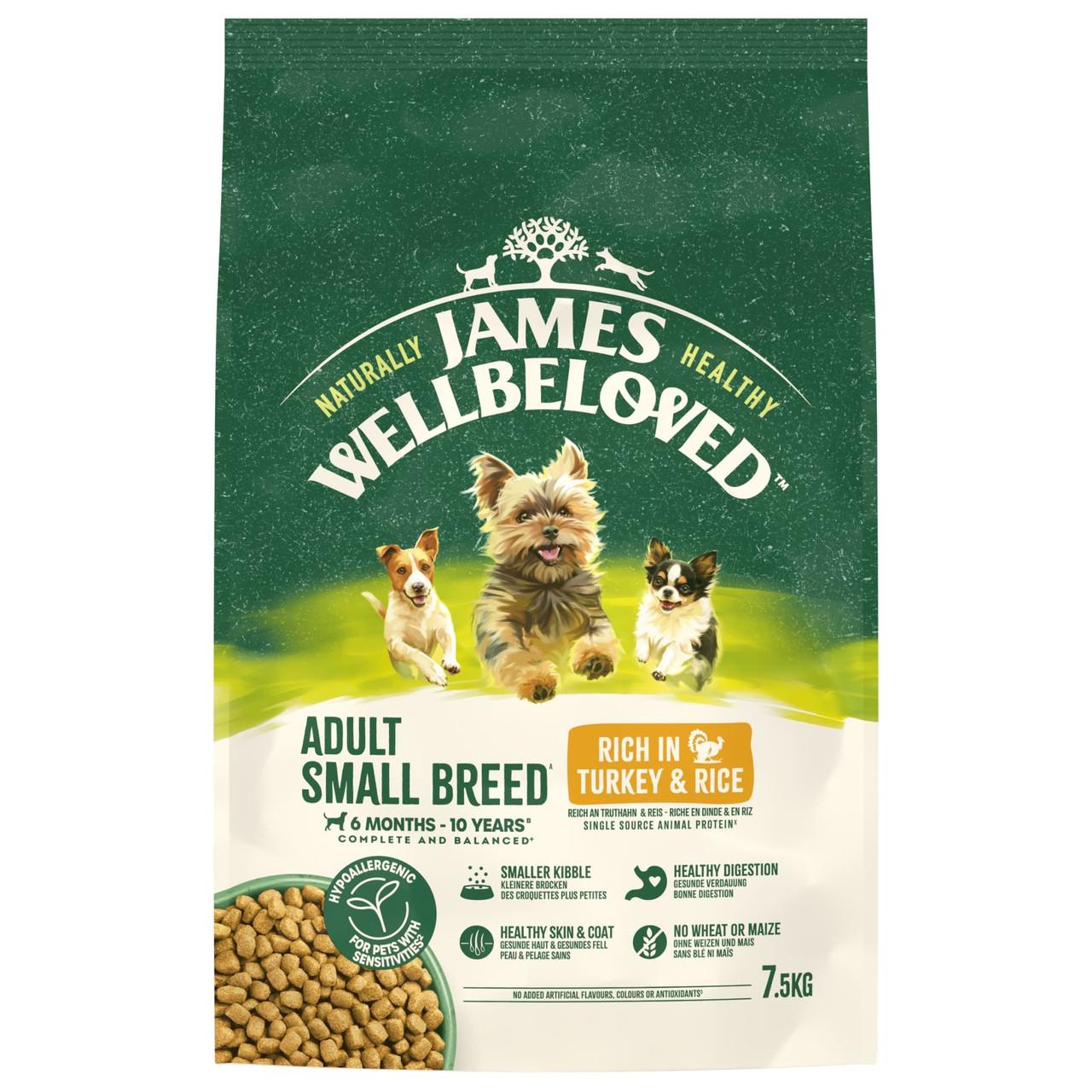 James Wellbeloved Dry Dog Adult Small Breed Turkey & Rice 7.5kg Image https://cdn11.bigcommerce.com/s-g585yu857h/images/stencil/1280w/products/8651/14750/James-Wellbeloved-Dry-Dog-Adult-Small-Breed-Turkey-%26-Rice-7.5kg__85798.1782826100.jpg1